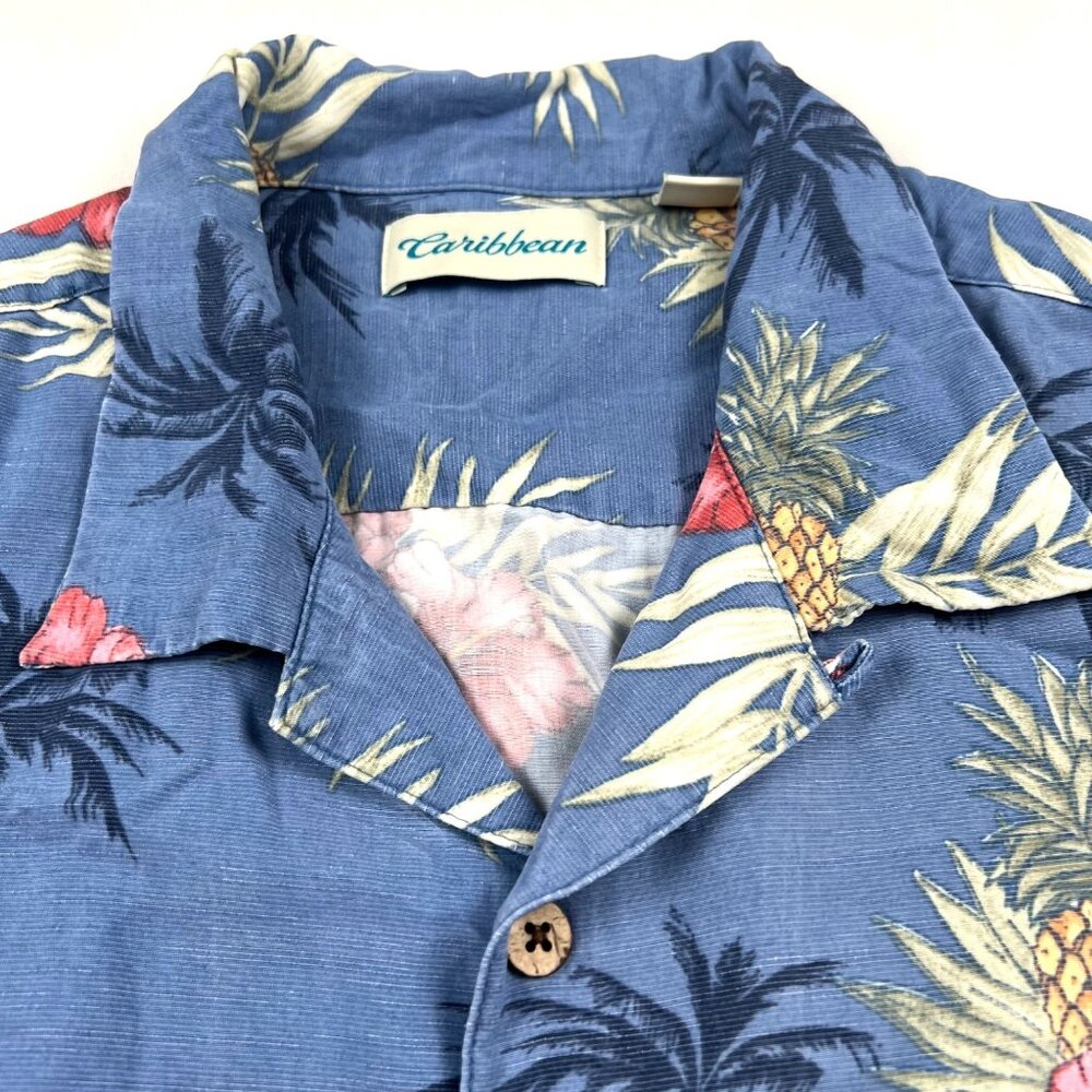 Caribbean Hawaiian Shirt XXL Palm Tree Pineapple Floral Mens Short Sleeve Button - Picture 5 of 11